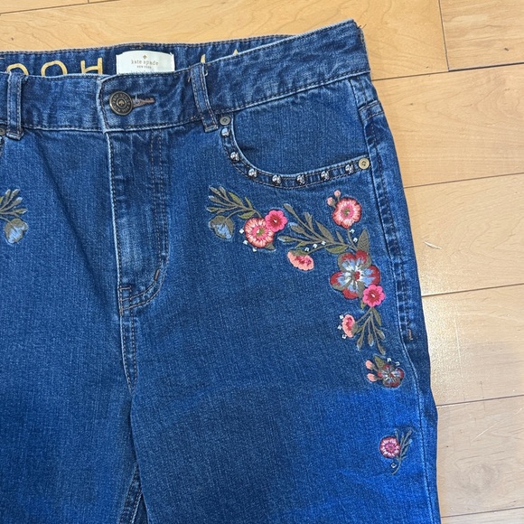 Kate Spade Blue Straight Leg Jeans with Floral Embroidery - Picture 3 of 4